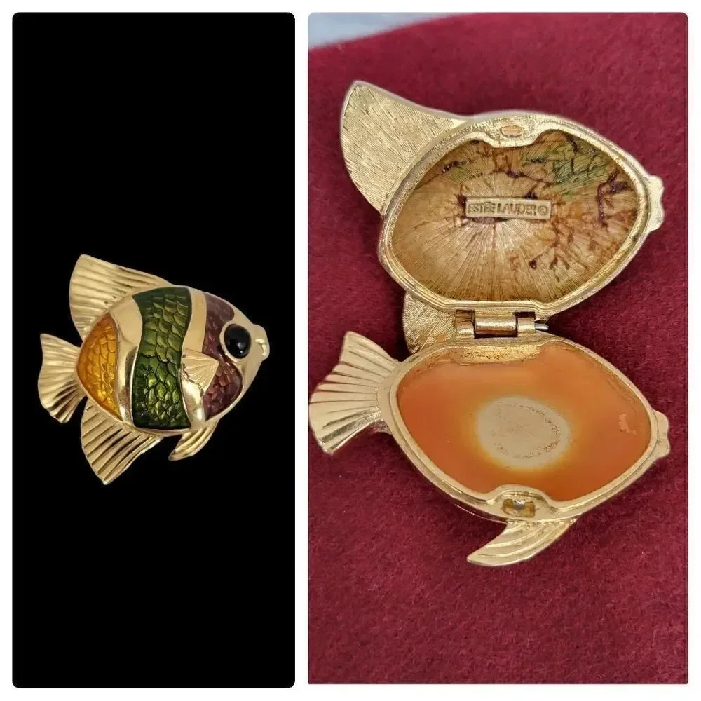 Estee Lauder Tropical Fish White Linen Compact Trinket Box 90s